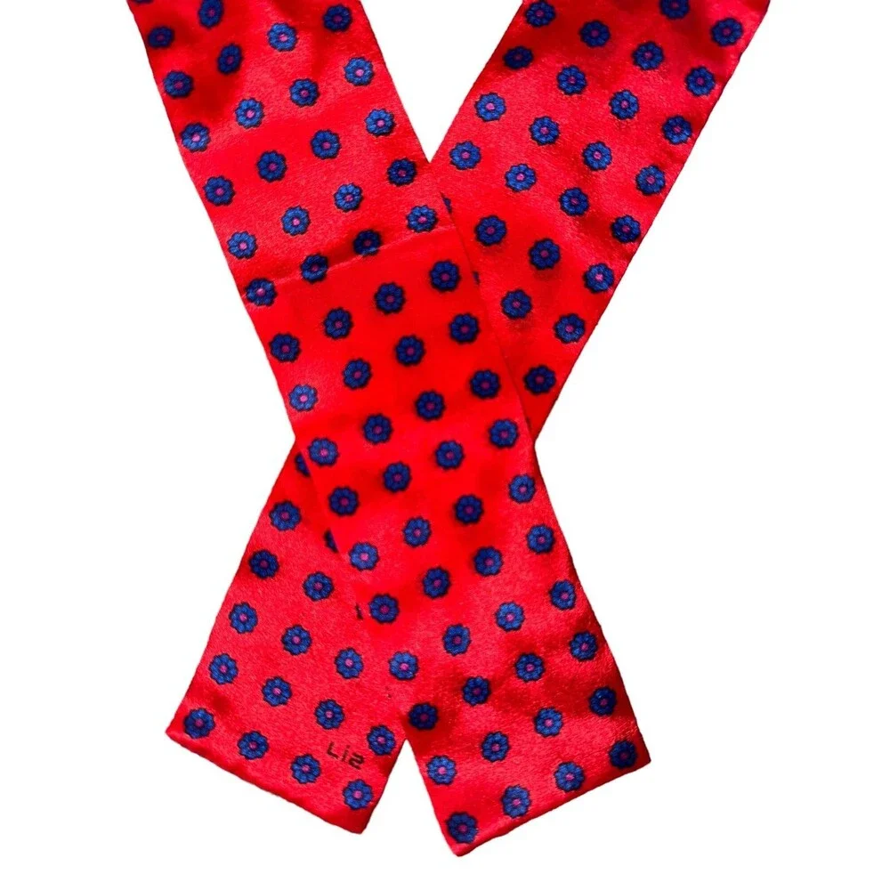 Vintage Liz Claiborne Accessories 100% Silk Scarf Set Red Blue Polka Dot Japan